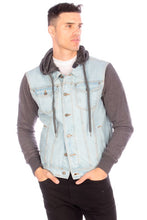 Cargar imagen en el visor de la galería, DENIM JACKET WITH HOOD - LIGHT   BLUE
