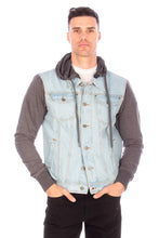 Cargar imagen en el visor de la galería, DENIM JACKET WITH HOOD - LIGHT   BLUE
