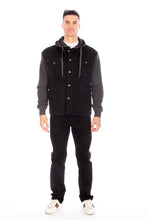 Cargar imagen en el visor de la galería, DENIM JACKET WITH HOOD - BLACK
