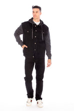 Cargar imagen en el visor de la galería, DENIM JACKET WITH HOOD - BLACK
