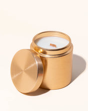 Load image into Gallery viewer, Choose your Scent| 9 oz Gold Glam Tin Soy Candle / Candle Gift/ Luxury Candle/Wood Wick Candle
