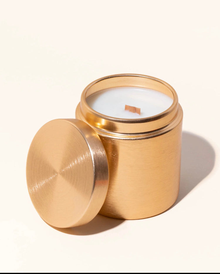 Amber Vanilla Creme 9 ounce Gold Glam Tin Soy Candle / Candle Gift/ Luxury Candle/Wood Wick Candle