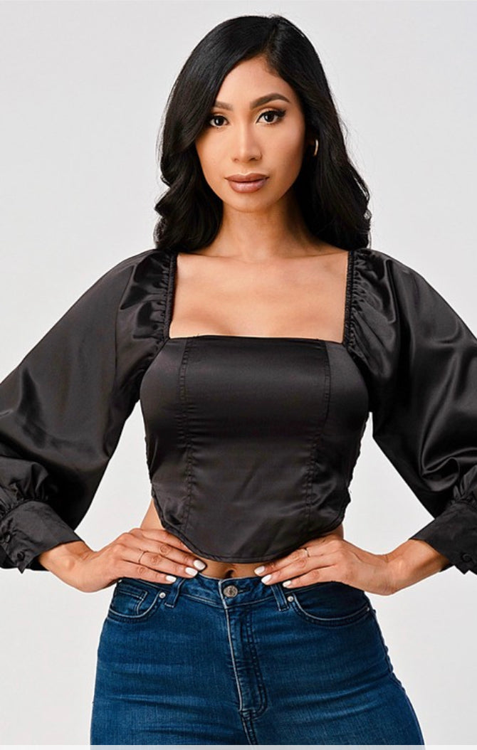 Square Neck Long Cropped Top