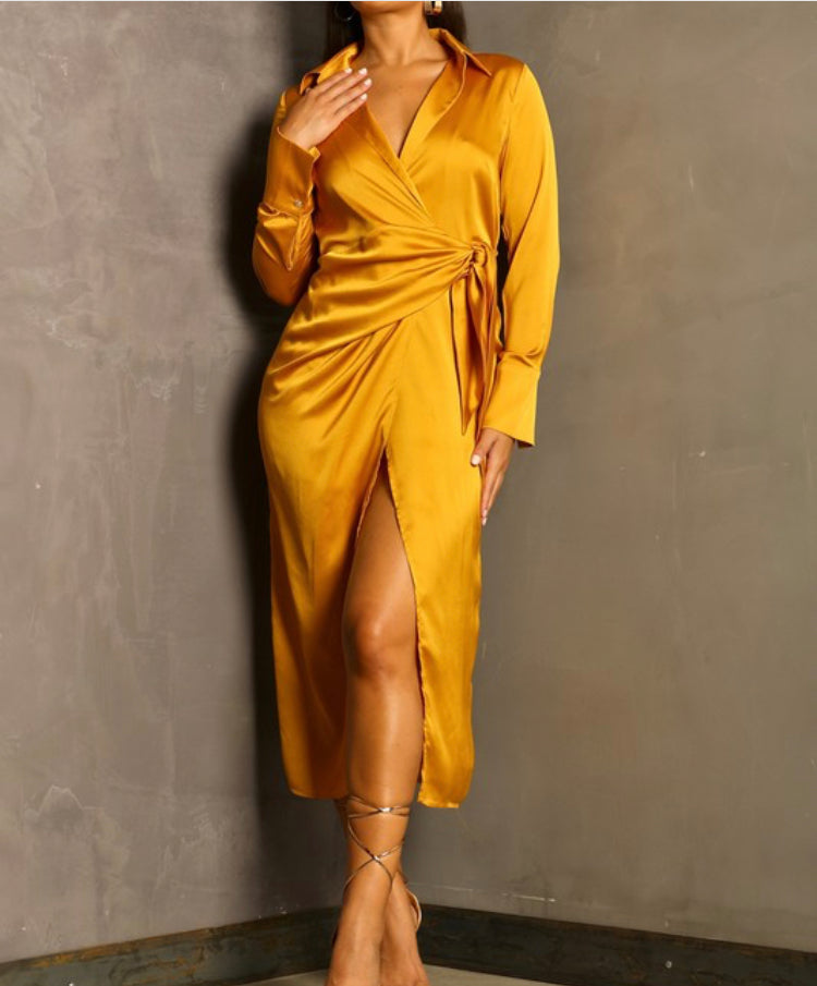 Solid Wrap MIDI Dress